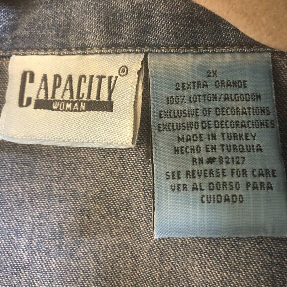 Vintage 90s Y2K Denim Vest Embroidered Floral Cotton 2X - Picture 8 of 12